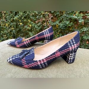Brooks Brothers Plaid Block Heel Pumps
